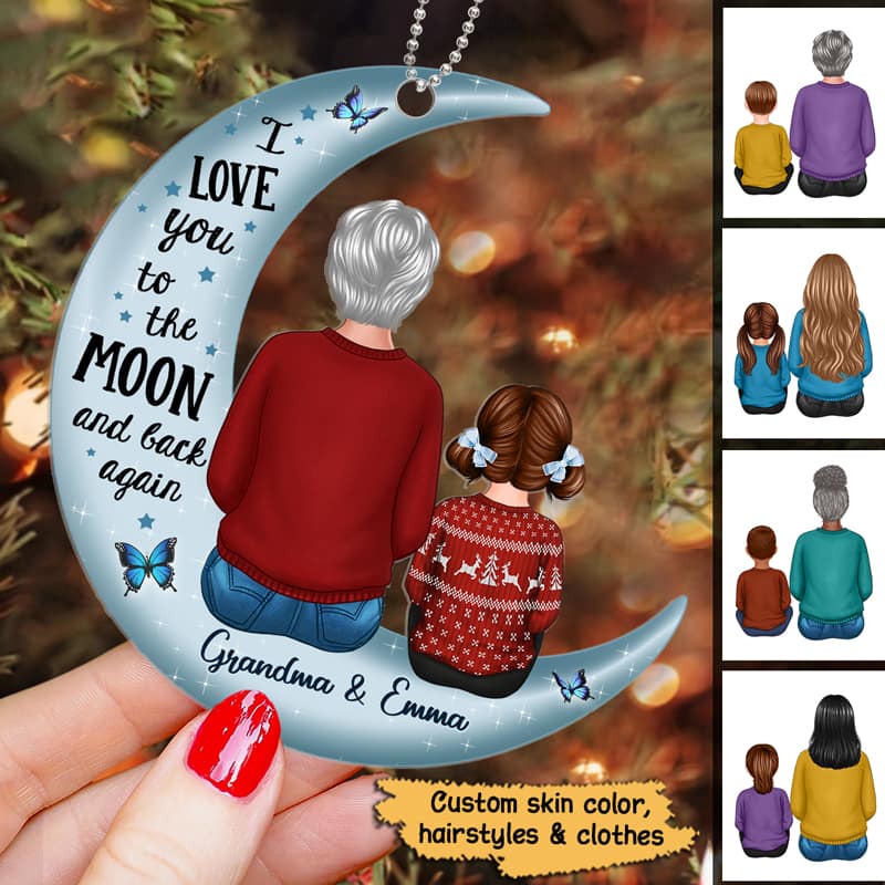 Love To The Moon Grandma Grandkids Personalized Acrylic Ornament