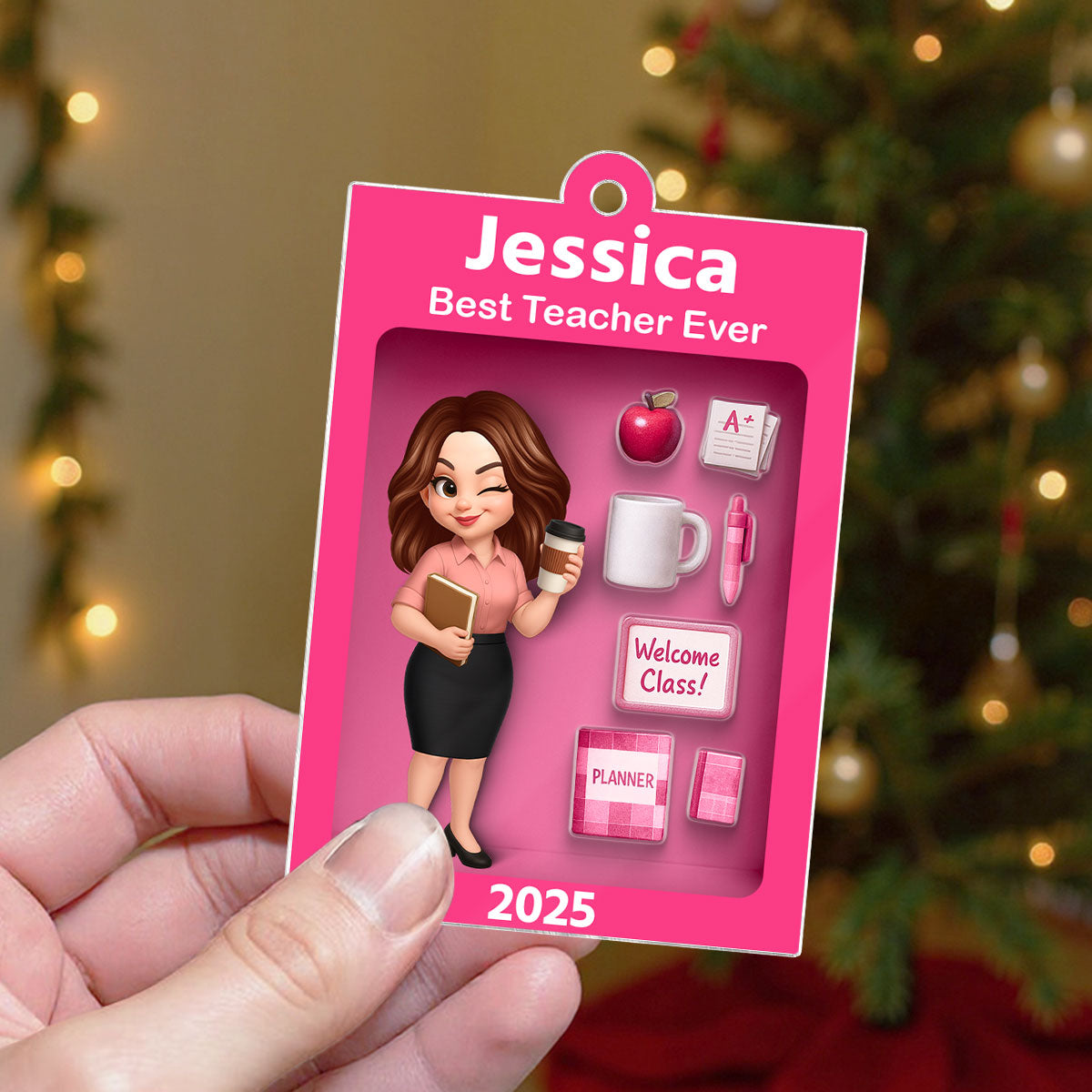 Pretty Teacher In Toy Box 3D Effect - Personalized Acrylic Ornament -Special Christmas Gift For Teacher For Co-workers