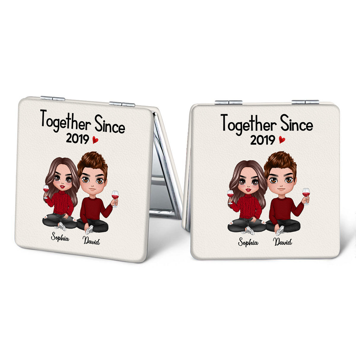 Doll Couple Sitting Together Since Personalized Square Compact Mirror