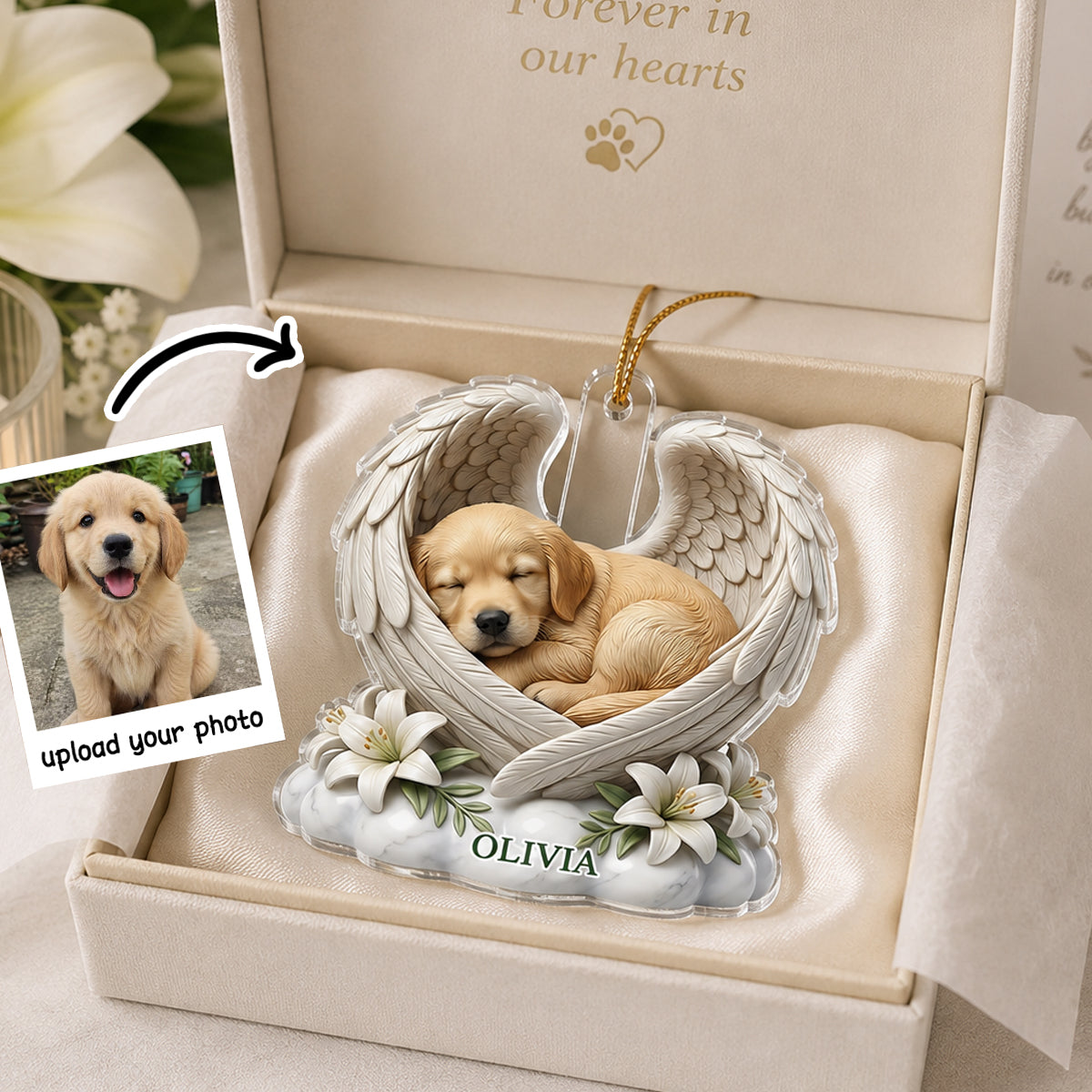 Custom Dog Cat Angel Wings Statue - Personalized Acrylic Ornament - Heartfelt Pet Memorial Gift