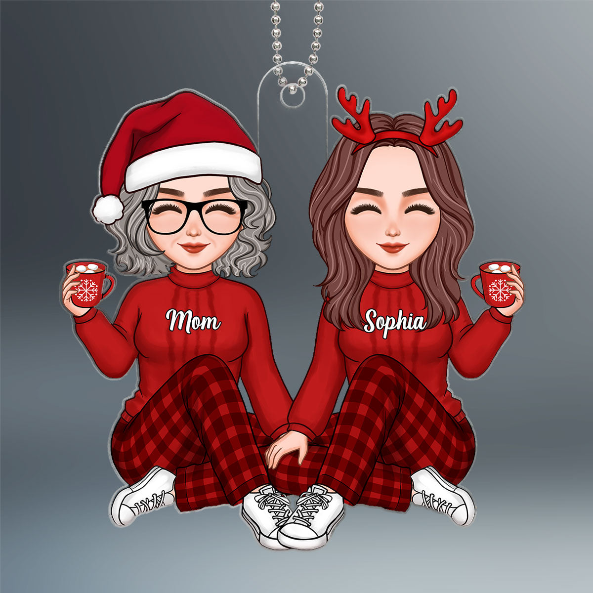 Christmas Cute Mom Daughter Sitting Personalized Acrylic Ornament