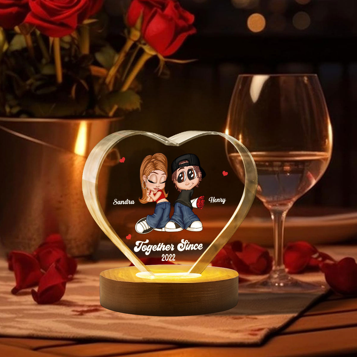 Y2K Couple Personalized Premium Crystal Heart LED, Gift For Him, Gift For Her