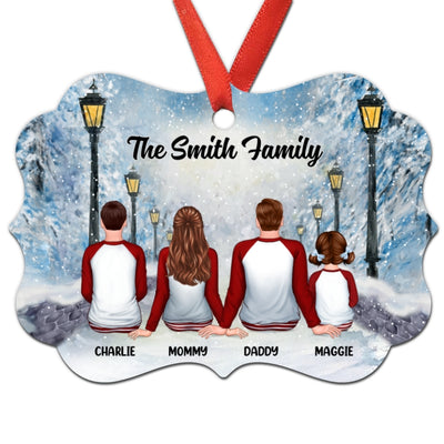 Family Back View In Snow Lamppost Personalized Christmas Ornament