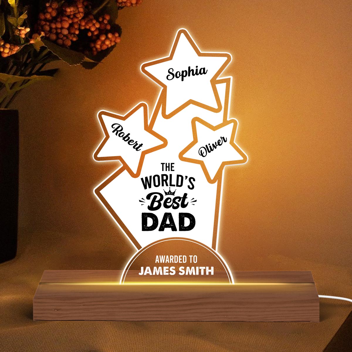 The World Best Dad Grandpa Awarded To Personalized Acrylic Custom Shape LED Night Light