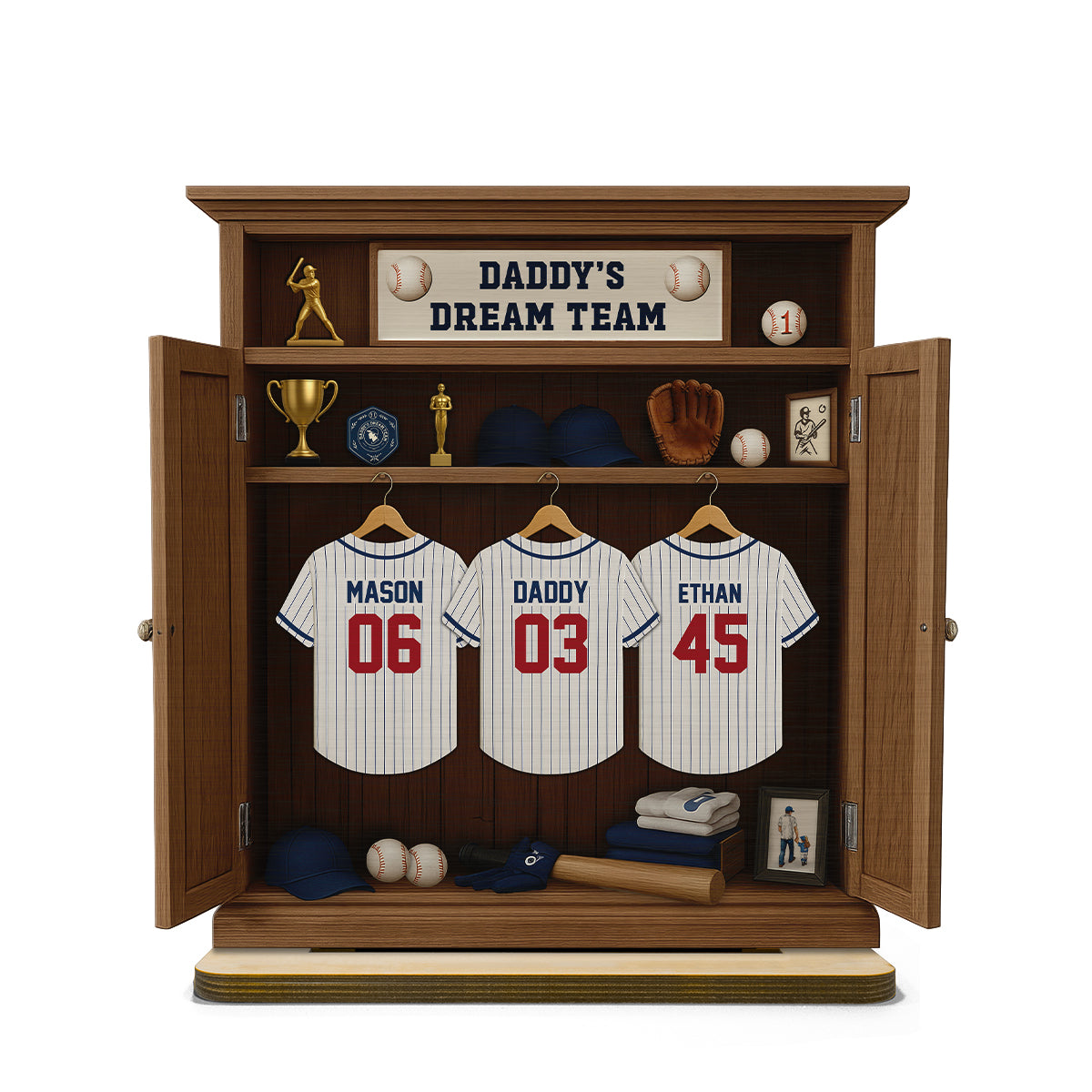 Daddy Dream Team Retro Baseball, Father's Day Gift For Dad, Grandpa Personalized Standing Wooden Plaque