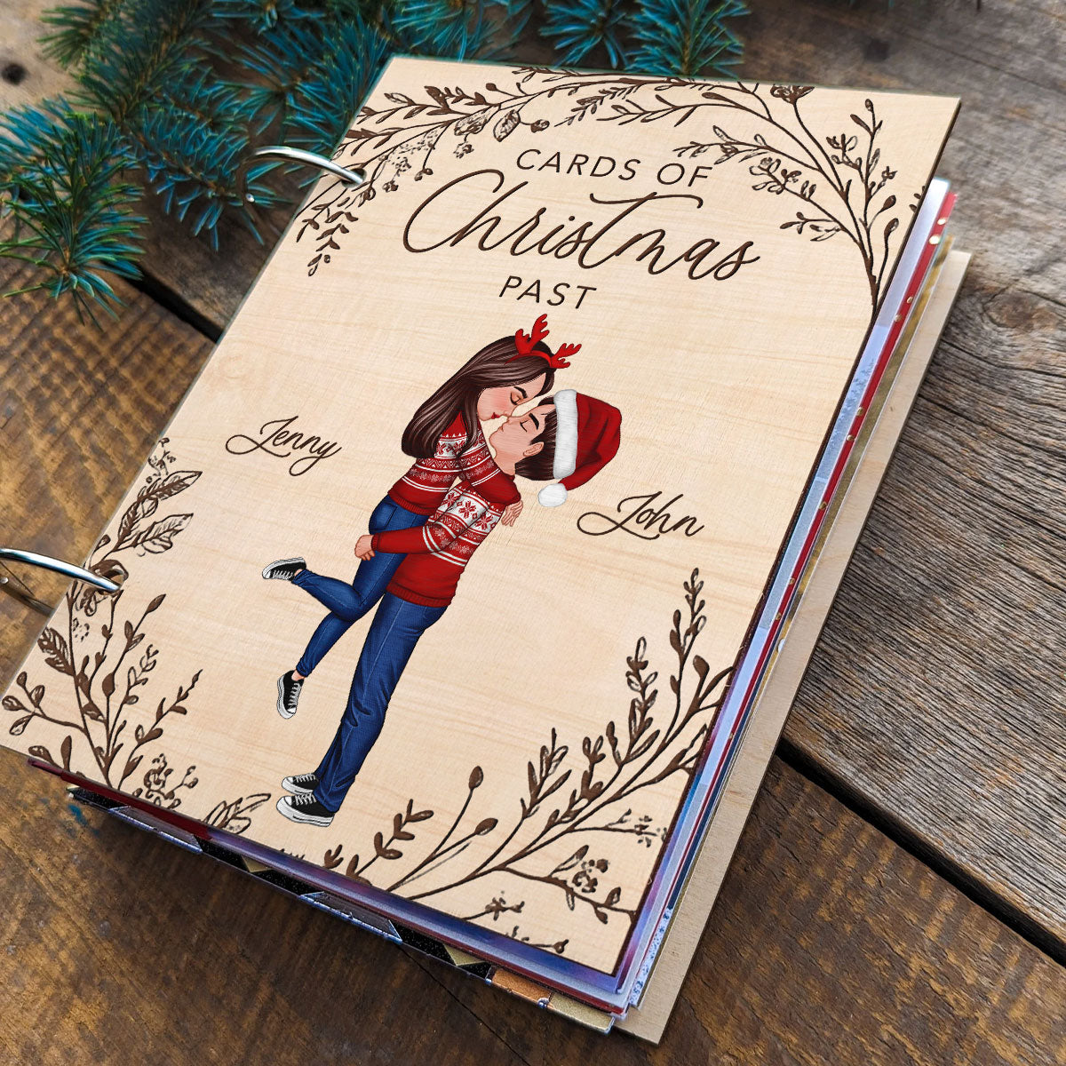Kissing Couple Christmas Card Storage Personalized Christmas Card Keeper
