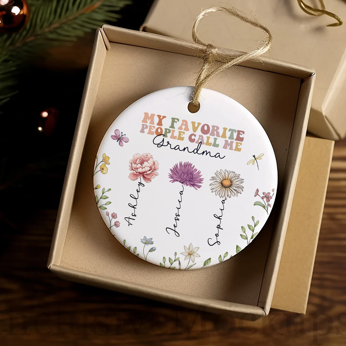My Favorite People Call Me Grandma, Birth Month Flower Personalized Ceramic Ornament