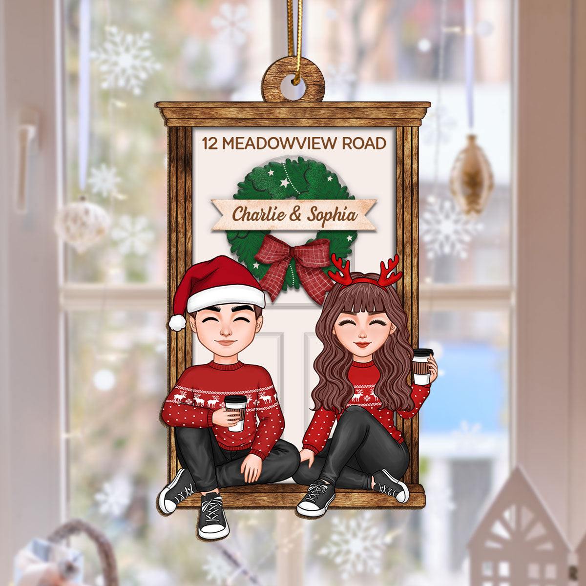 First Christmas New Home Doll Couple Personalized Wooden Ornament