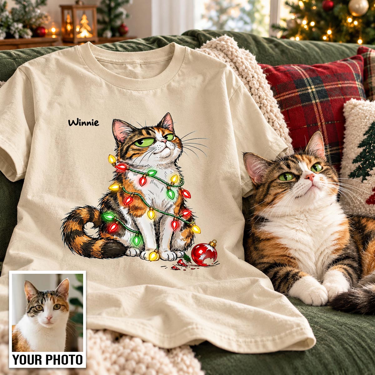 Custom Pet Portrait Bossy Cat Upload Your Photo - Personalized Shirt - Funny Christmas Gift For Cat Lover