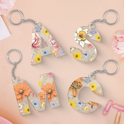 Birth Month Flower Initial Letter Personalized Acrylic Keychain, Gift For Her