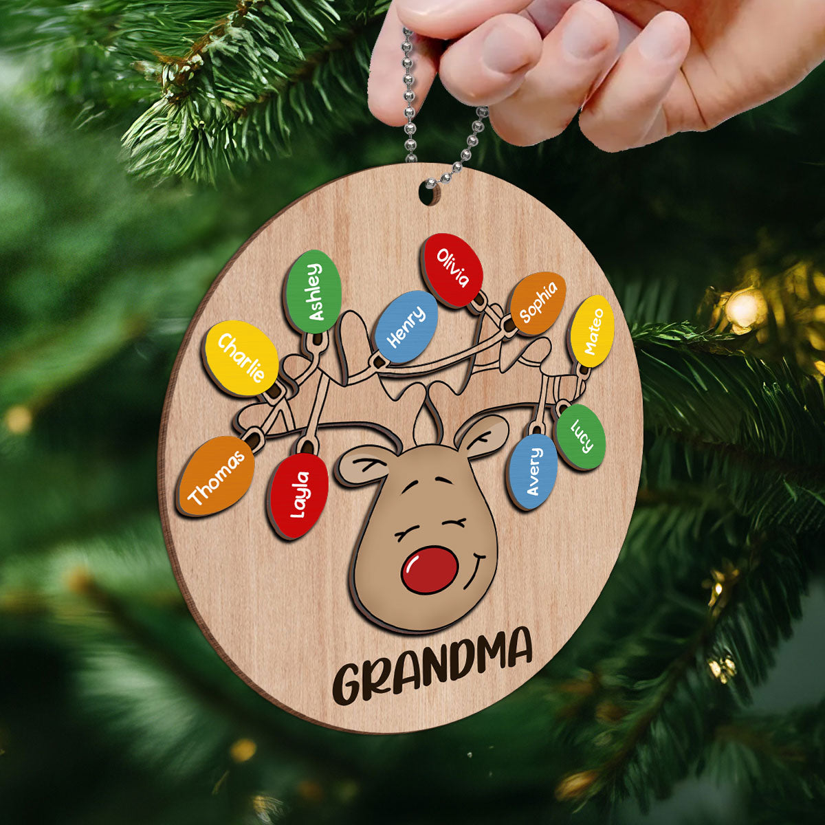 Christmas Grandma Reindeer Personalized 2-Layer Wooden Ornament, Gift For Grandma