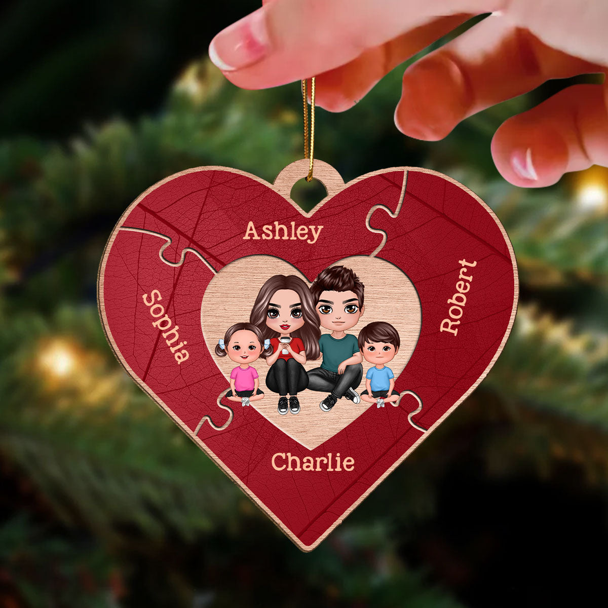 Together We Make A Family Heart Puzzle Personalized Wooden Ornament