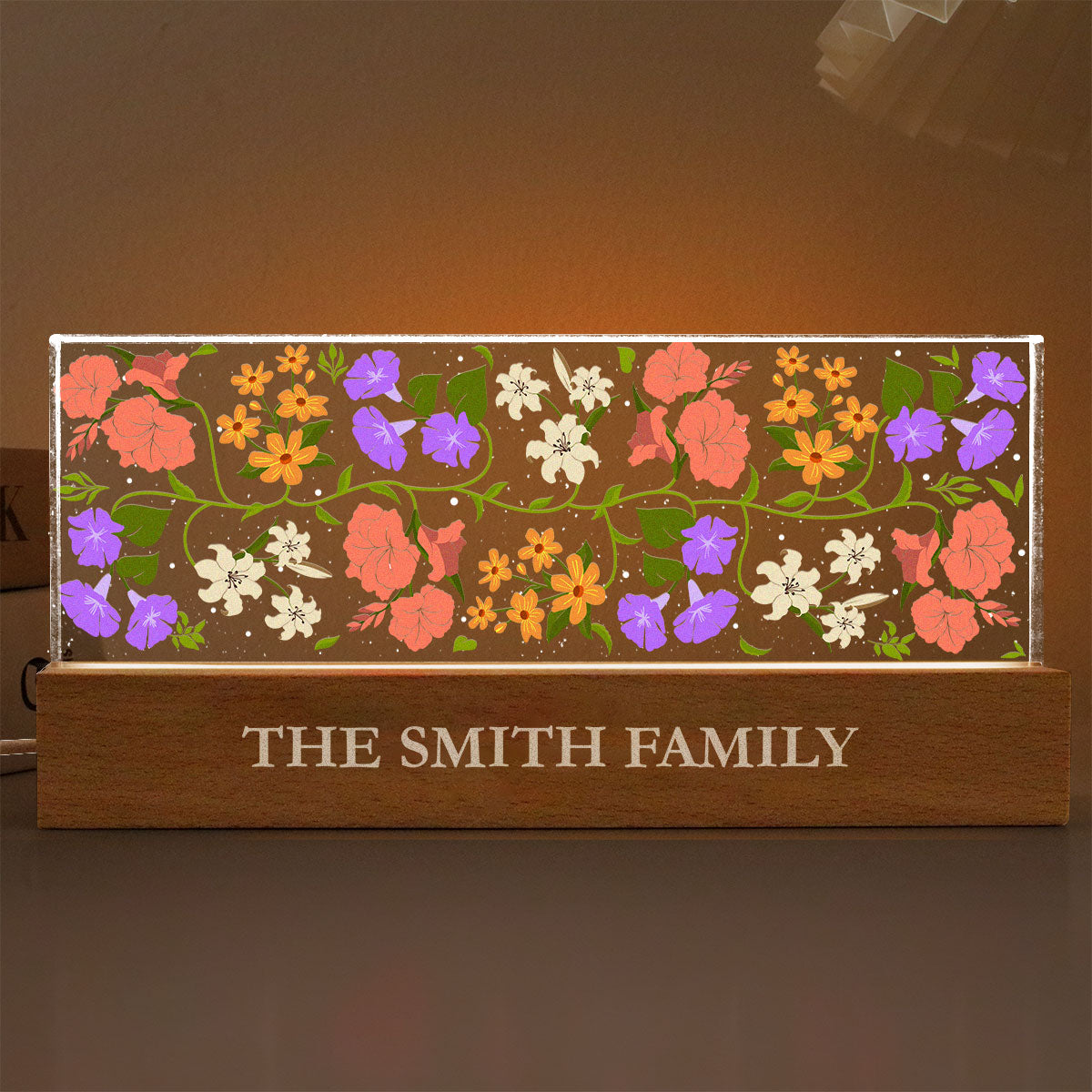Custom Family Friends Sisters Birth Flower Bouquet Artwork Minimalist Personalized Acrylic Block LED Night Light