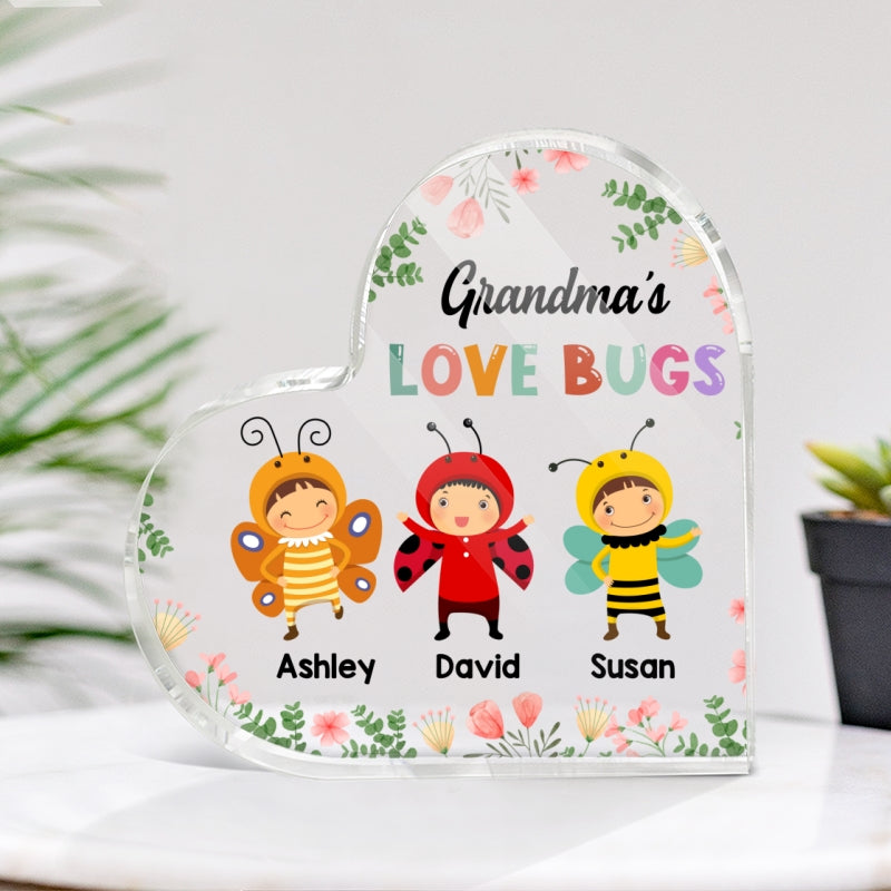Grandma‘s Love Bugs Mother’s Day Gift Personalized Acrylic Heart Plaque