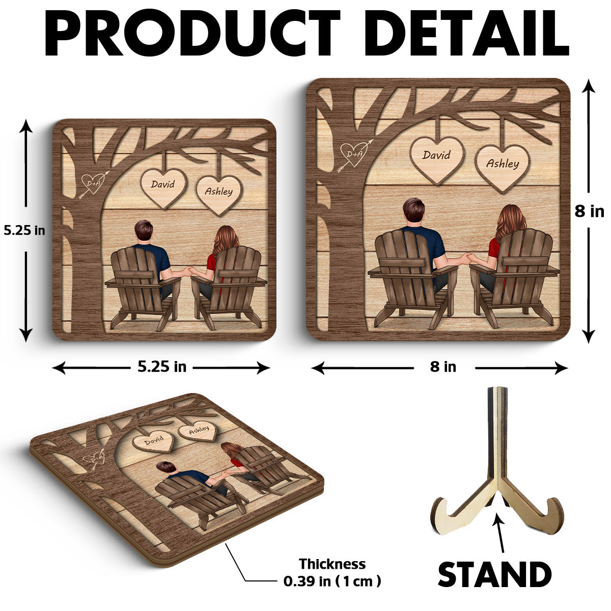 Back View Couple Sitting Under Tree Valentine‘s Gift For Him For Her Personalized 2-Layer Wooden Plaque