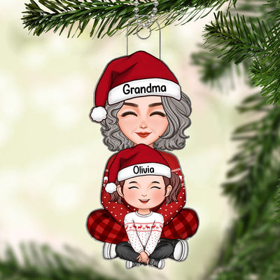 Cute Grandma Grandkid Sitting On Lap Christmas Gift For Grandson Granddaughter Personalized Acrylic Ornament