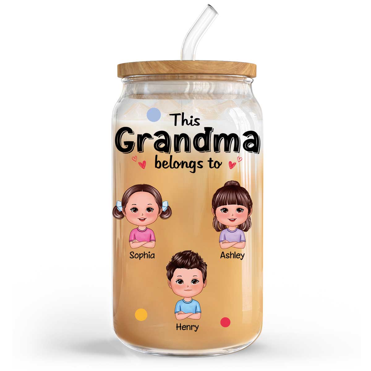 This Grandma Mom Belongs To Cute Kids Personalized Clear Glass Can