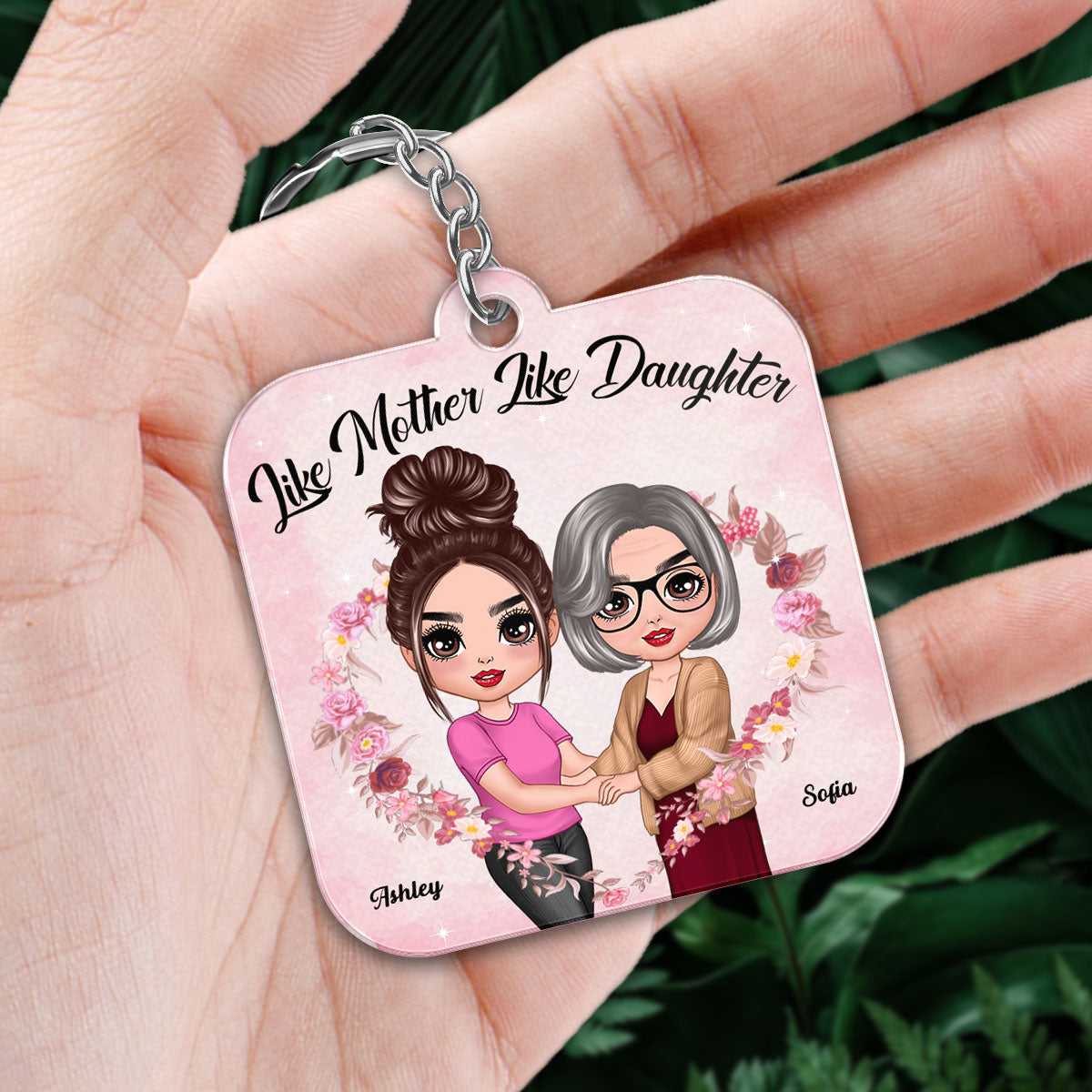 Doll Mother And Daughter Hugging Like Mother Like Daughter Calendar Date Personalized Acrylic Keychain