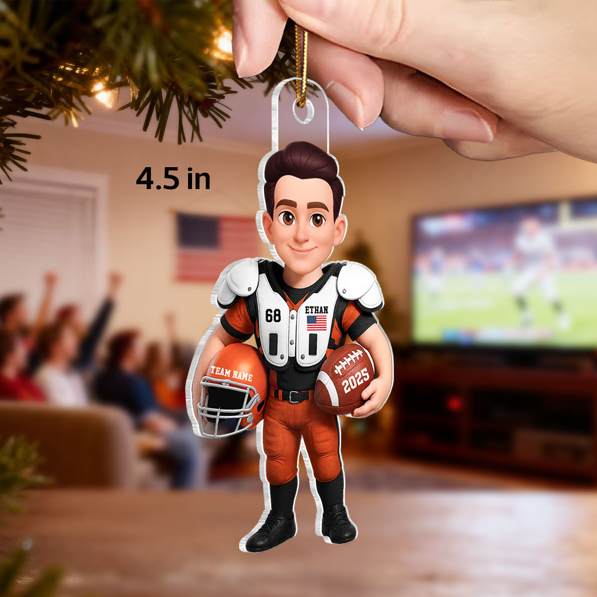 3D Effect Proud American Football Player - Personalized Acrylic Car Hanger - Gift For Football Lovers, Grandson, Son, Husband