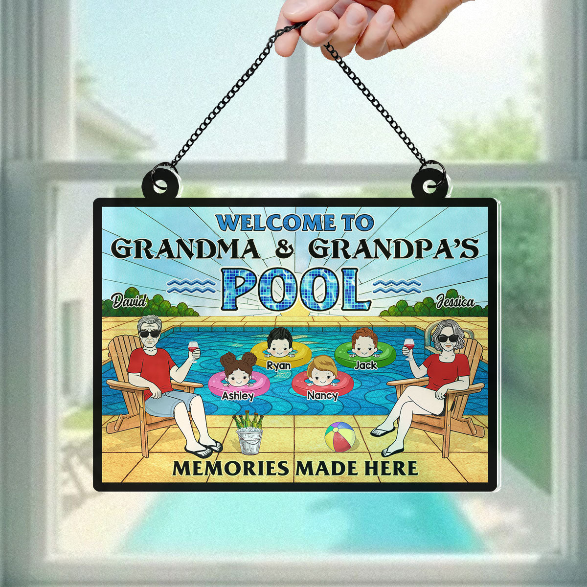 Summer Welcome To Grandpa Grandma Grandparents Pool Personalized Acrylic Suncatcher