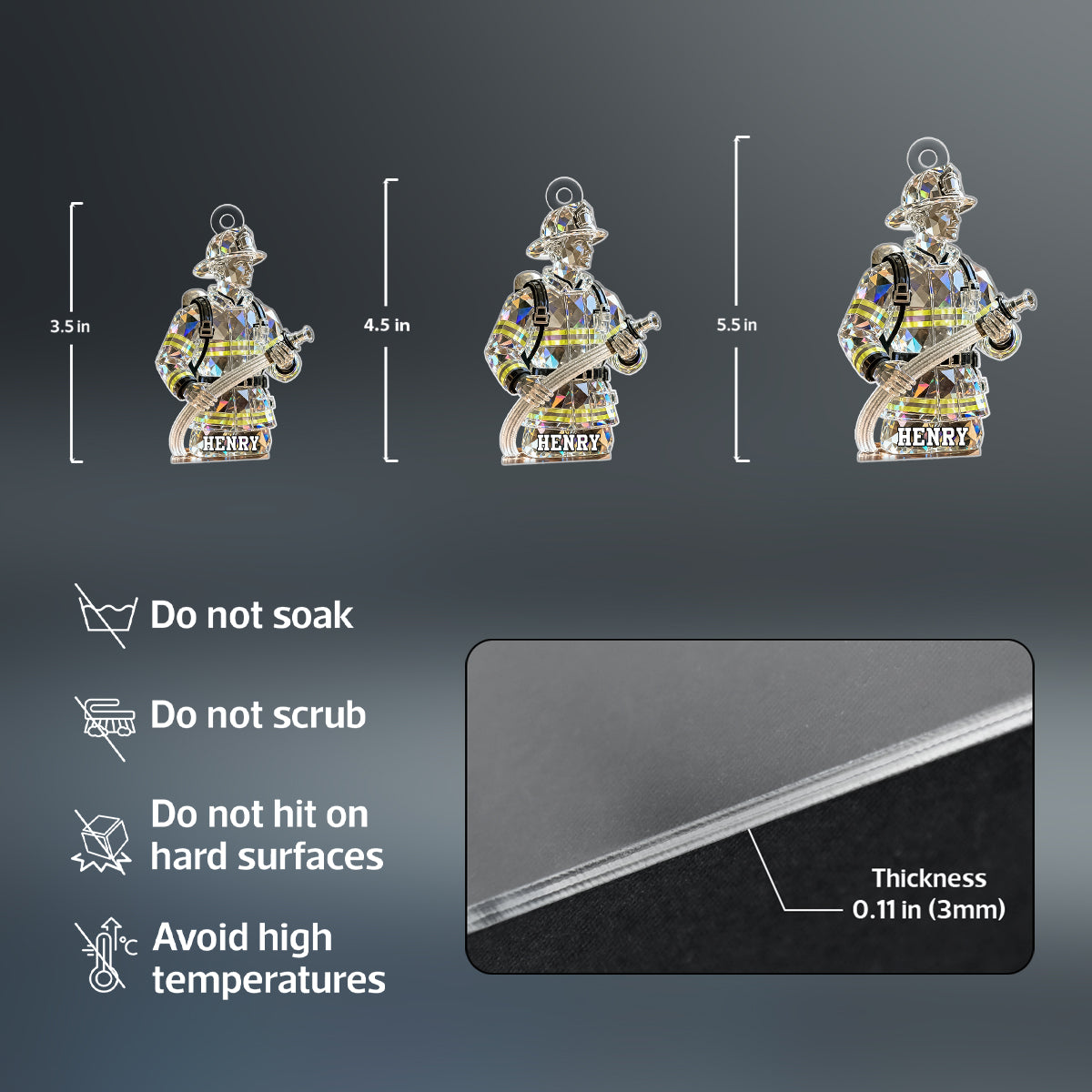 3D Effect Firefighter Pattern Crystal - Personalized Acrylic Ornament - Christmas Gift For Firefighter