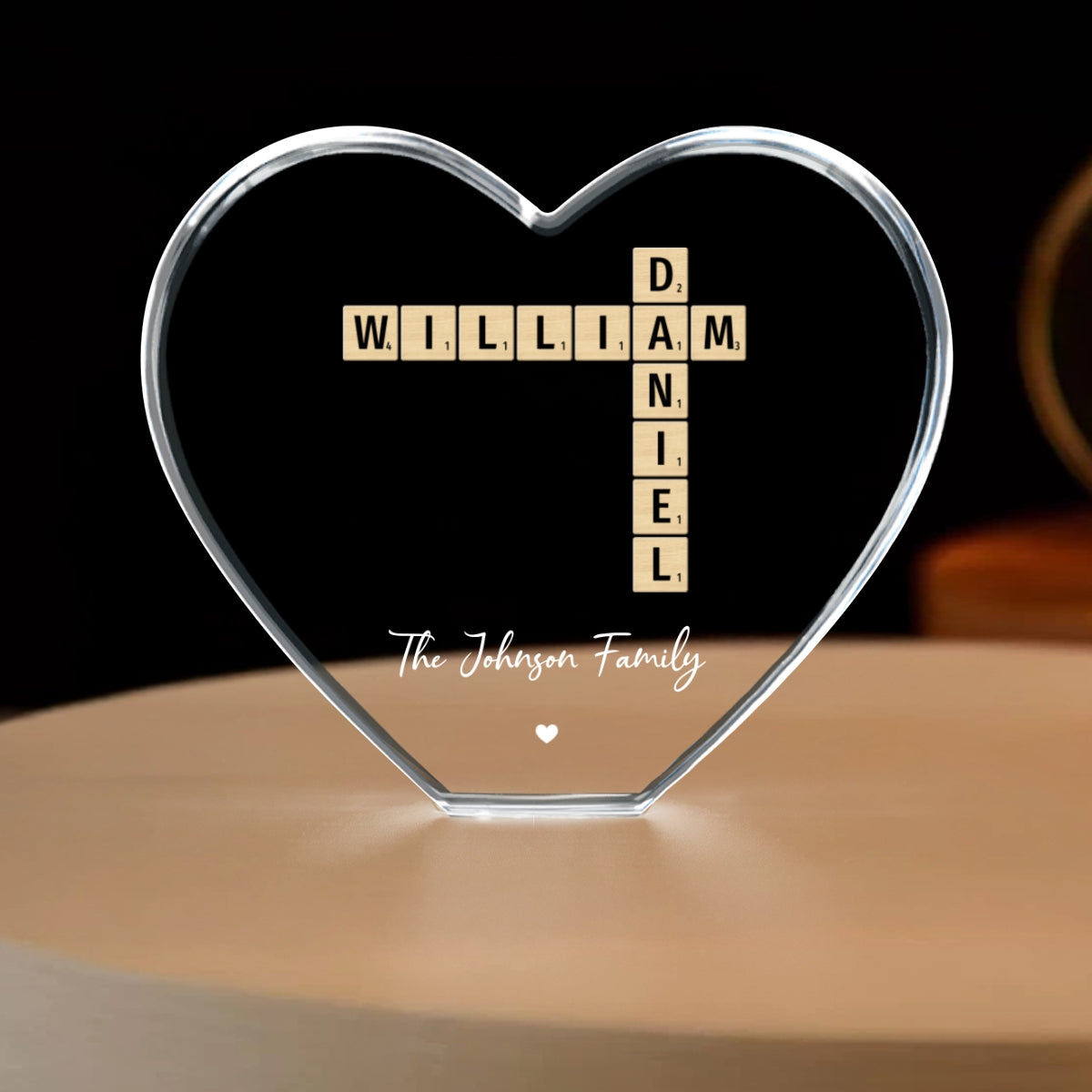 Family Names Crossword Art - Created In A Moment, Treasured Forever Personalized Heart Crystal LED