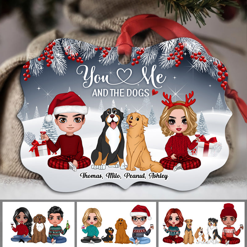 Couple And Dogs Berry Tree Personalized Christmas Ornament