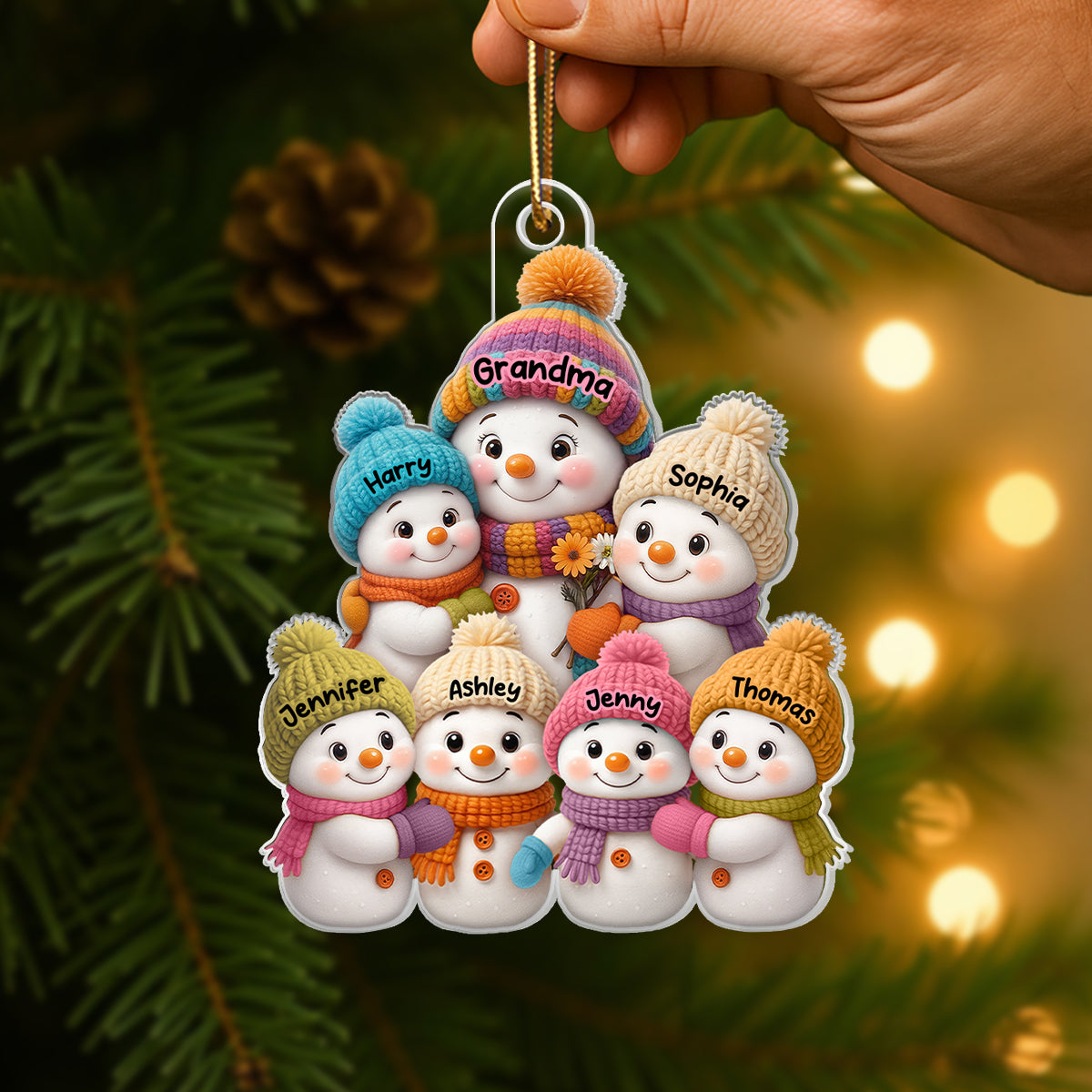 Snowman Grandma and Grandkids - Personalized Acrylic Ornament - Heartfelt Christmas Gift for Grandma, Grandkids