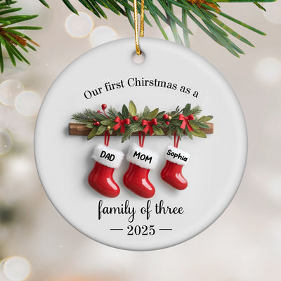 Family Christmas Stockings 3D Effect - Personalized Ceramic Ornament - Christmas Tree Decor For Family