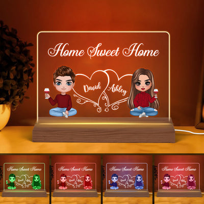 Doll Couple Sitting Home Sweet Home Gift For Him For Her Personalized Custom Shape LED Night Light
