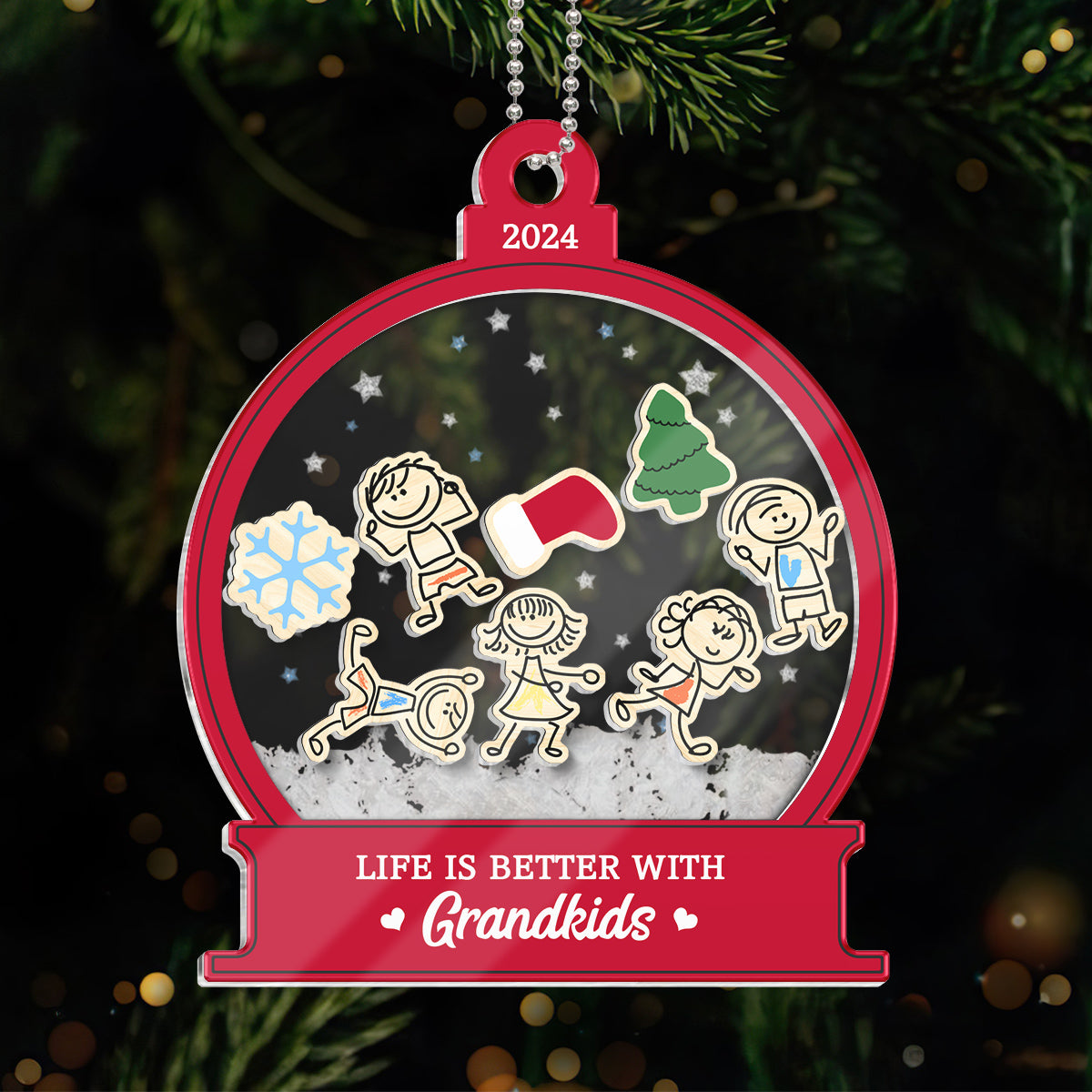Life Is Better With Grandkids Grandma Personalized 4D Shaker Ornament, Christmas Gift For Granddaugter, Grandson, Grandma
