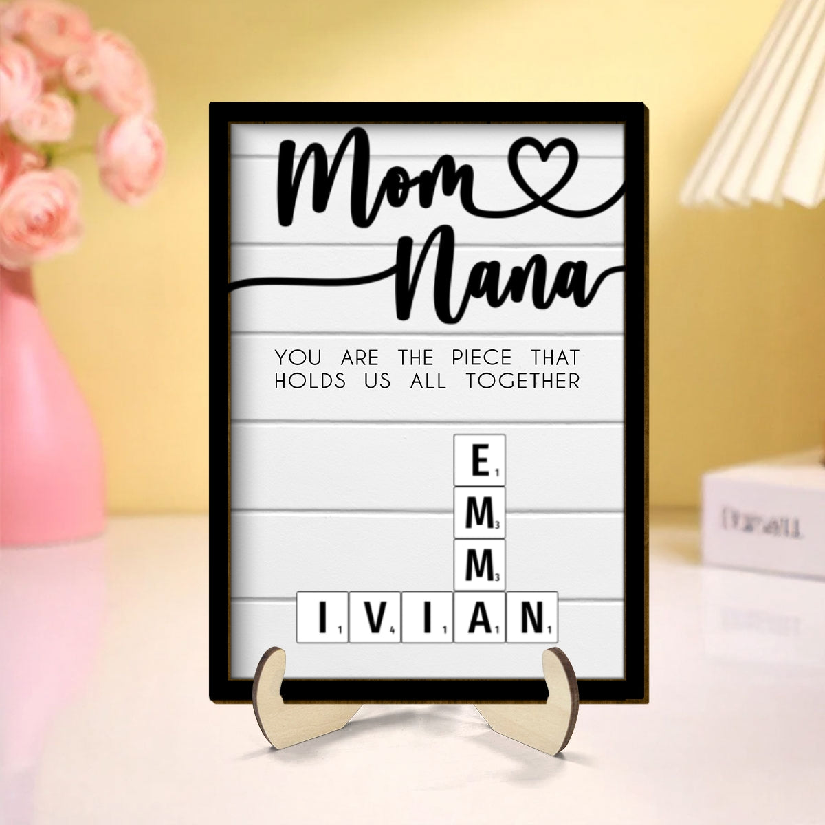 Custom Valentine's Day, Mothers Day Crossword Puzzle Art for Mom & Grandma, You are the Piece That Holds us Together Personalized 2-Layered Wooden Plaque