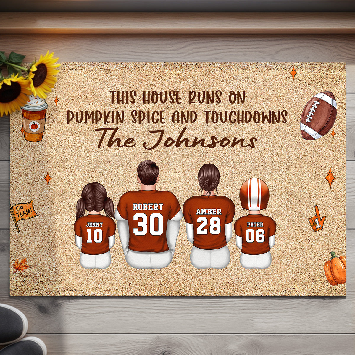 This House Runs On Pumpkin Spice And Touchdowns Football Family Decor Personalized Doormat