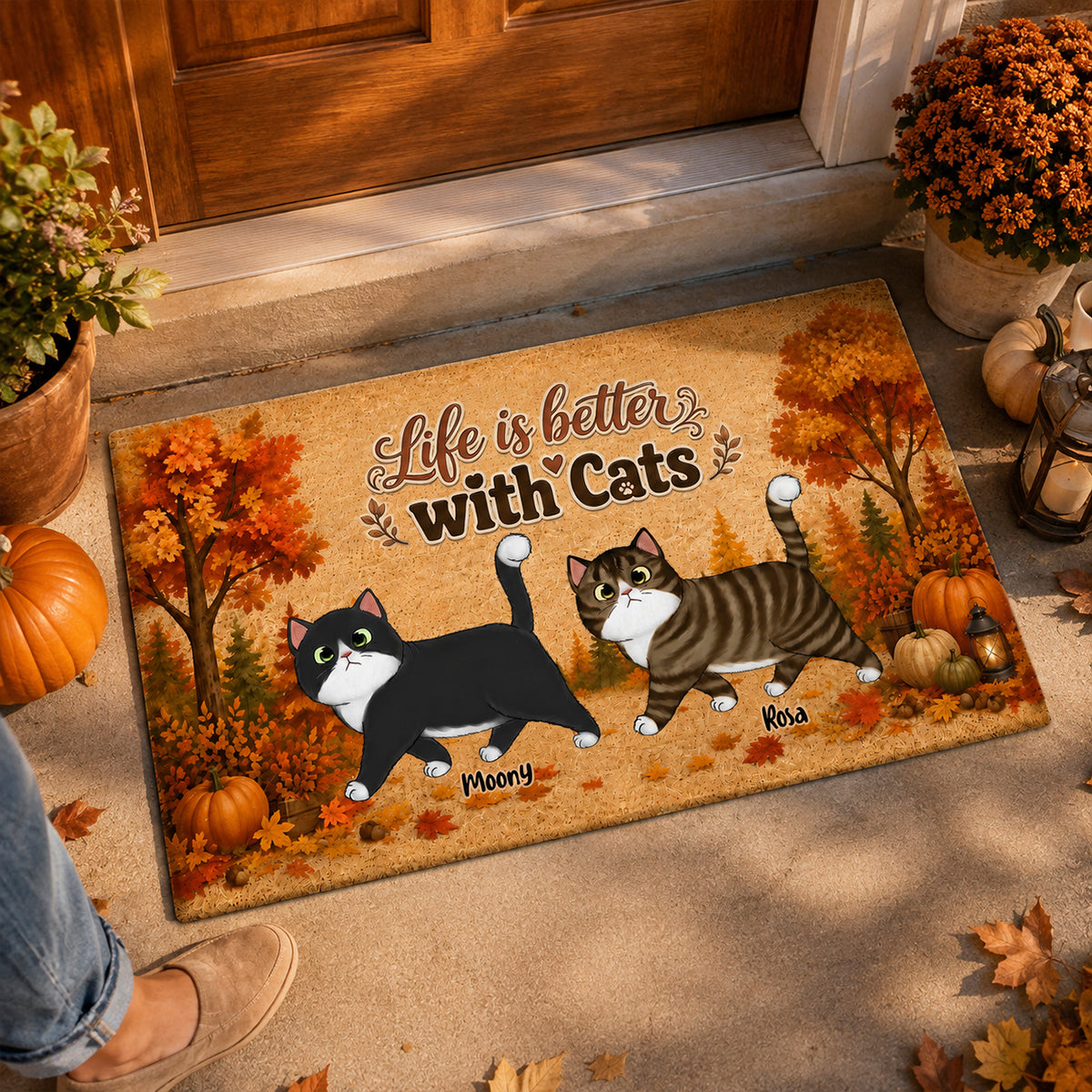 Walking Cat Fall Season - Personalized Doormat - Fall Season Decor Gift, Gift For Cat Lovers