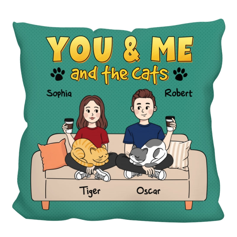 Cartoon Couple And Cats Cat Mom Cat Dad Personalized Pillow