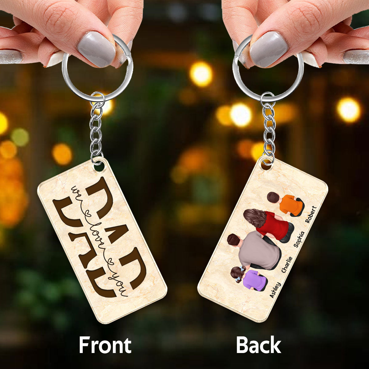 Best Dad Ever Back View Man Kids Dog Cat Personalized Acrylic Keychain
