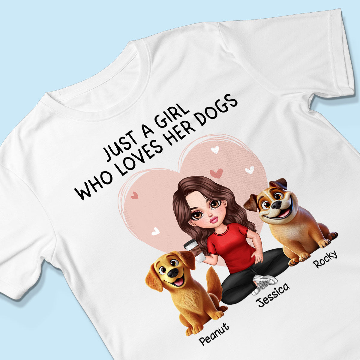 Just A Girl Who Loves Her Dogs Realistic Cartoon Dogs Personalized Shirt,  Gift For Dog Lover