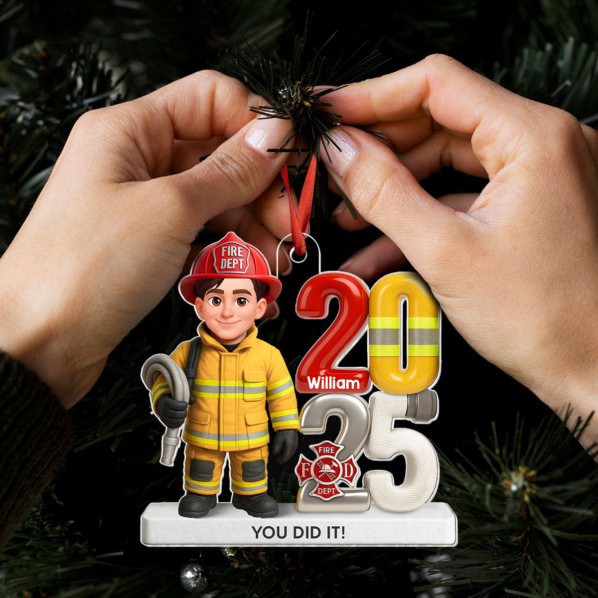 2025 Firefighter You Did It - Personalized Acrylic Ornament - Fire Academy Graduation Gift, Promotion Gift