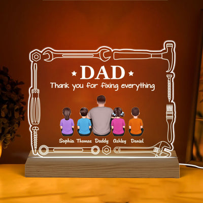 Tools Frame Back View Man Sitting With Kids Personalized Custom Shape Acrylic Plaque Warm LED Night Light
