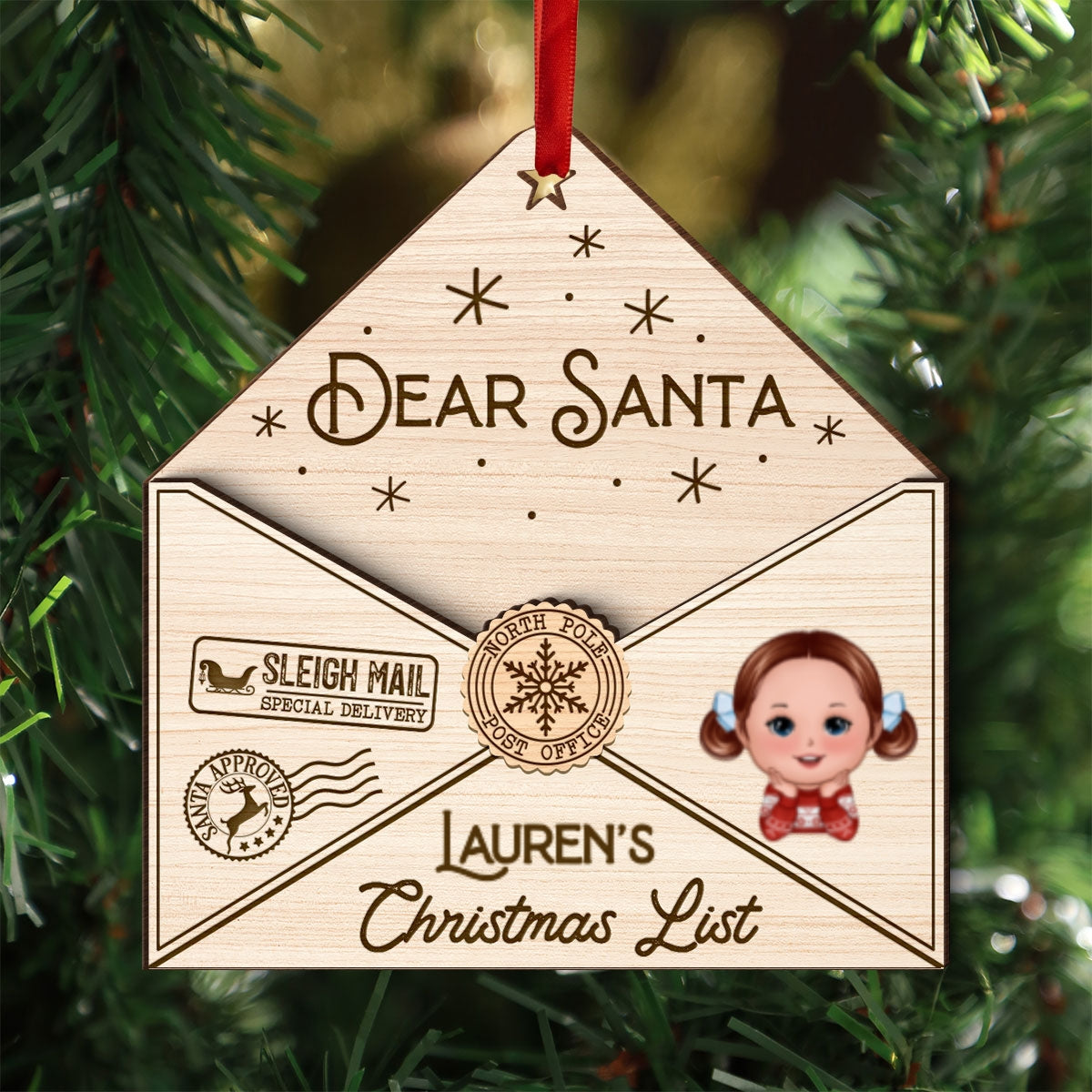 3D Letter To Santa Personalized Wooden Ornament, Christmas Gift For Little Ones