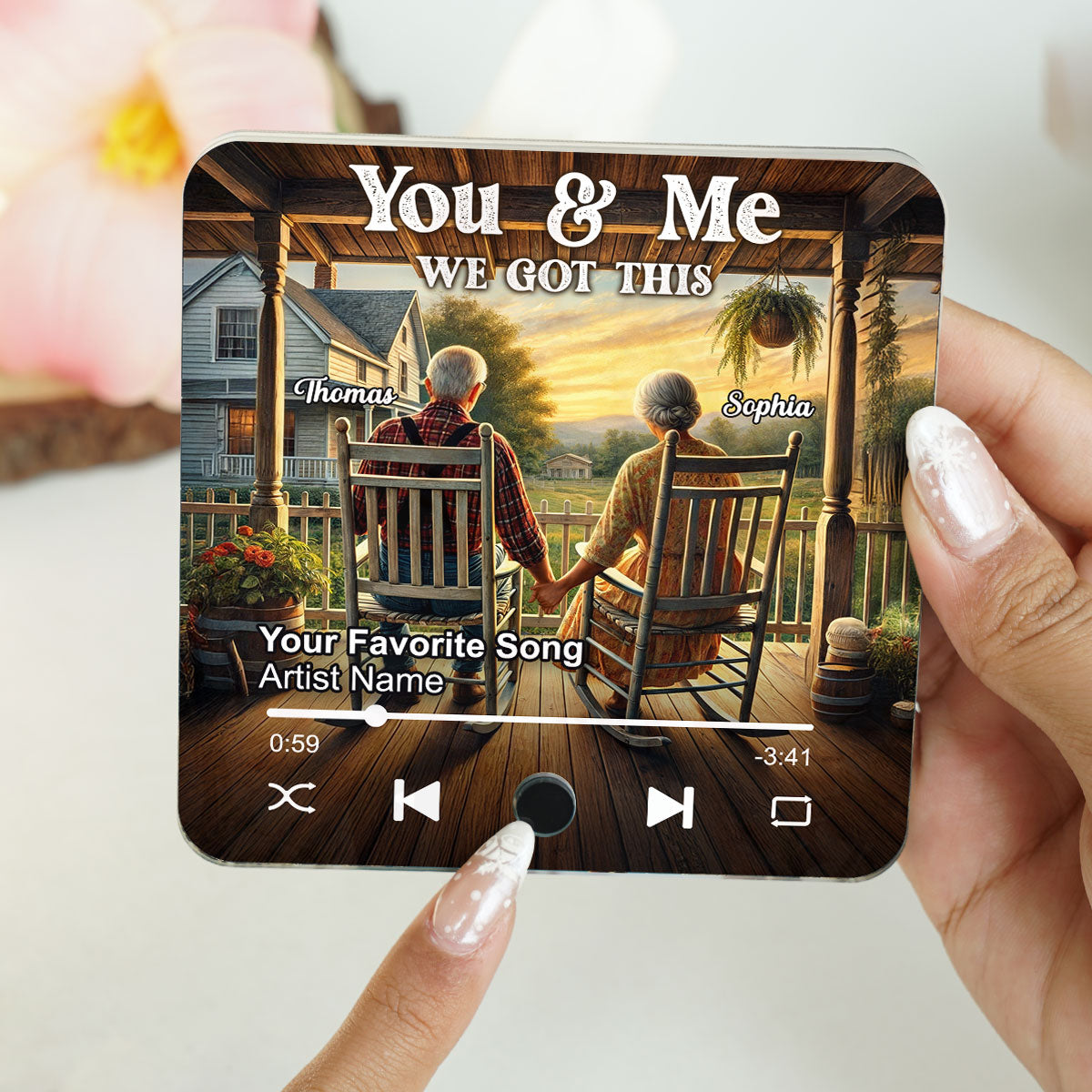 Old Couple Sitting On The Porch Personalized Music Fridge Magnet, Heartfelt Gift For Couple, For Him, For Her, Boyfriend, Girlfriend, Husband, Wife