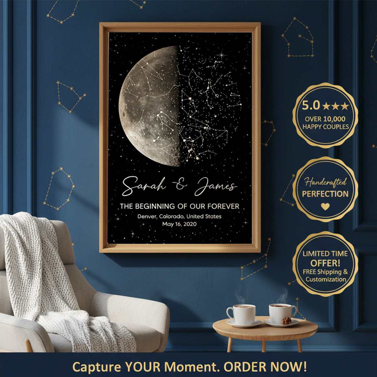 The Night It All Began Custom Moon Phase & Star Map - Personalized Poster - Gift For Couple