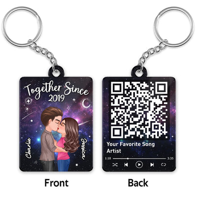 Doll Couple Kissing In Galaxy Night Favorite Song Scannable QR Code Personalized Acrylic Keychain