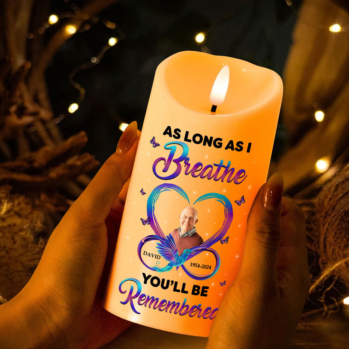 As Long As I Breathe You'll Be Remembered Personalized Flameless LED Candle, Christmas Gift, Sympathy Gift For Family Members
