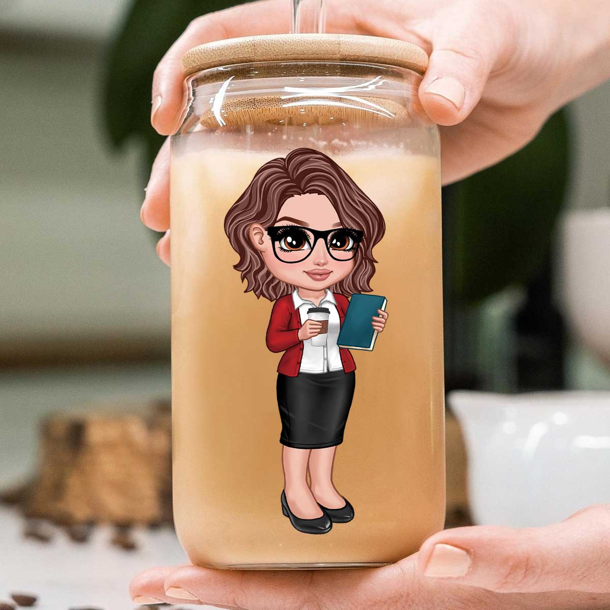 Y2K Style Teacher Apple Personalized Clear Glass Can, Gift For Teacher, Appreciation Gift