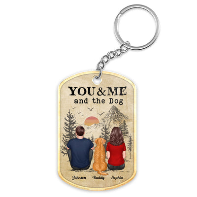 Back View Couple You Me And The Dogs Cats Vintage Sunset Personalized Acrylic Keychain