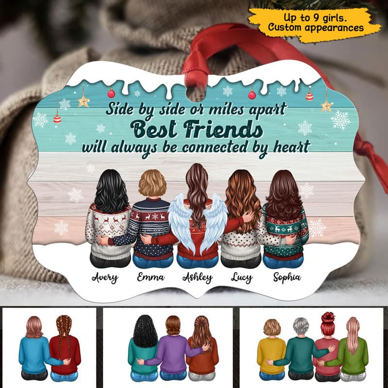 Besties Side By Side Best Friends Personalized Christmas Ornament