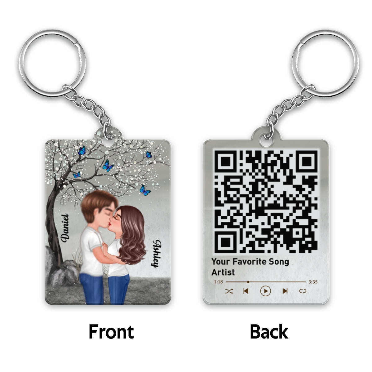 Couple Kissing Under Blossom Tree Favorite Song QR Code Personalized Acrylic Keychain