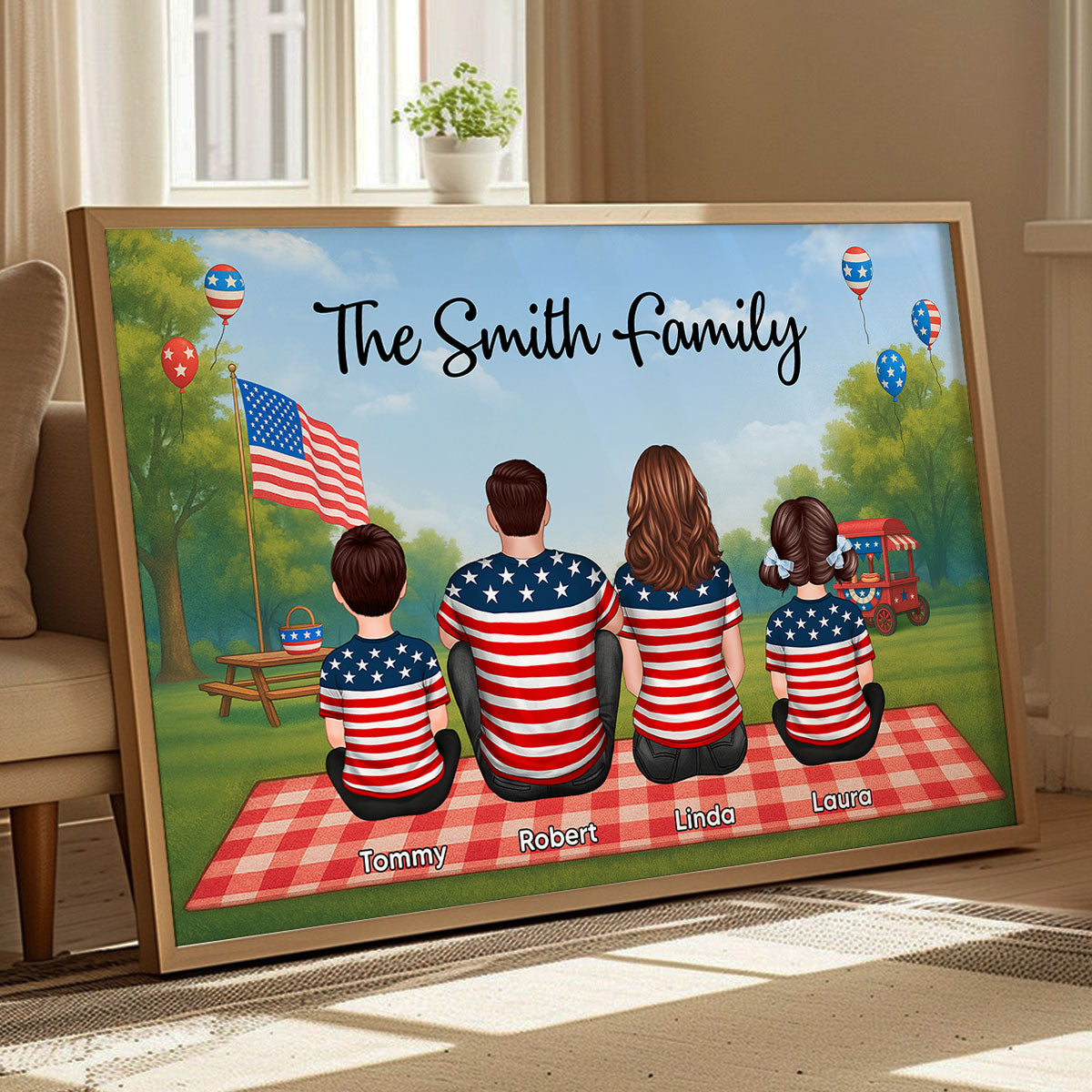 American Family In Park Picnic 4th Of July Personalized Poster