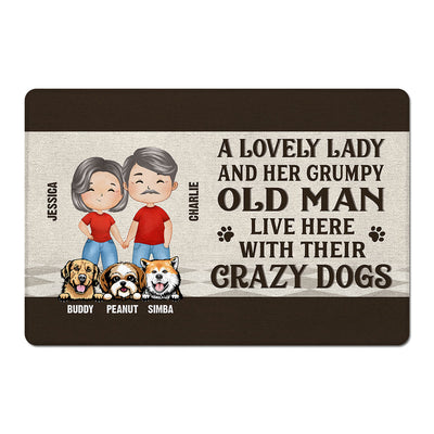 Lovely Lady Grumpy Old Man Watercolor Couple Dog Lovers Personalized Doormat